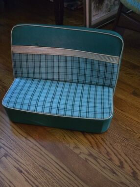 Vintage Plaid Upholstered Auto  Seat Display 16 In Chicago Volland Industries